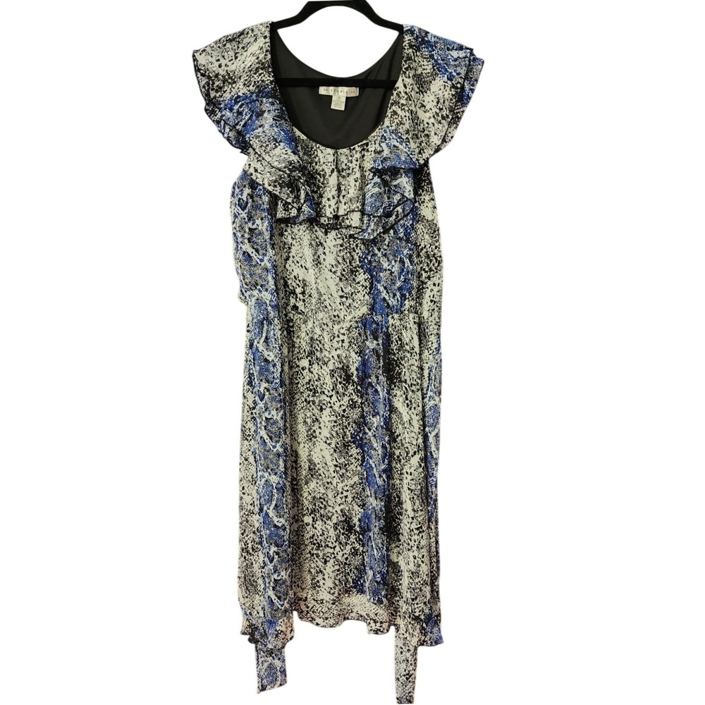 AA Studio Womens BohoChic Blue Black Snakeskin Ruffle Tie Waist Dress, 14